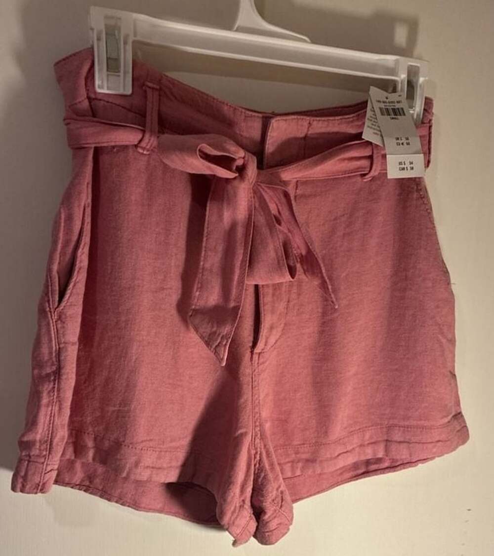Abercrombie & Fitch Pink Linen Blend Tie-Waist Paperbag Shorts Size S